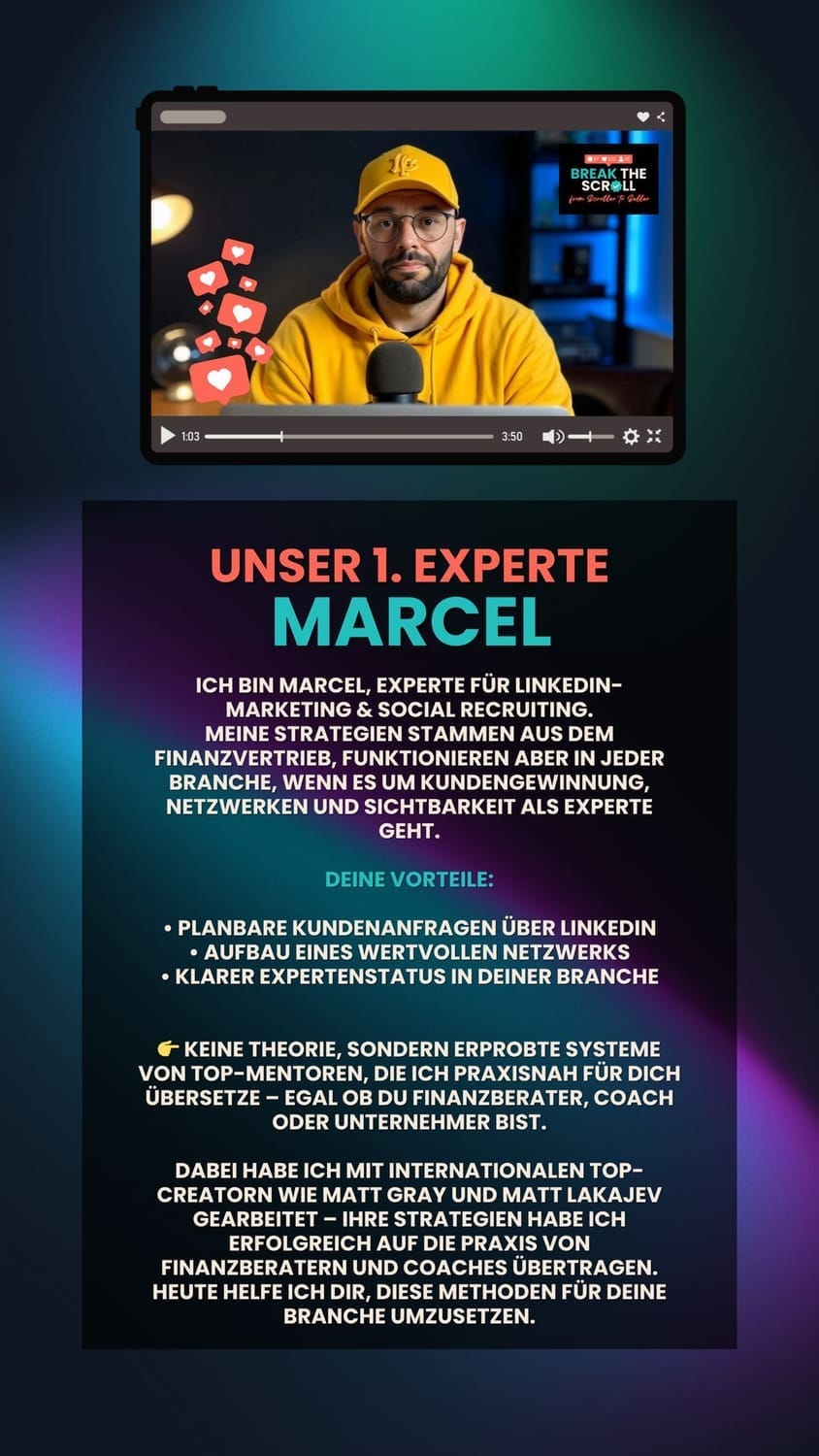 Original-Expertenprofil Marcel Lindwurm – Dein LinkedIn Experte in Break the Scroll