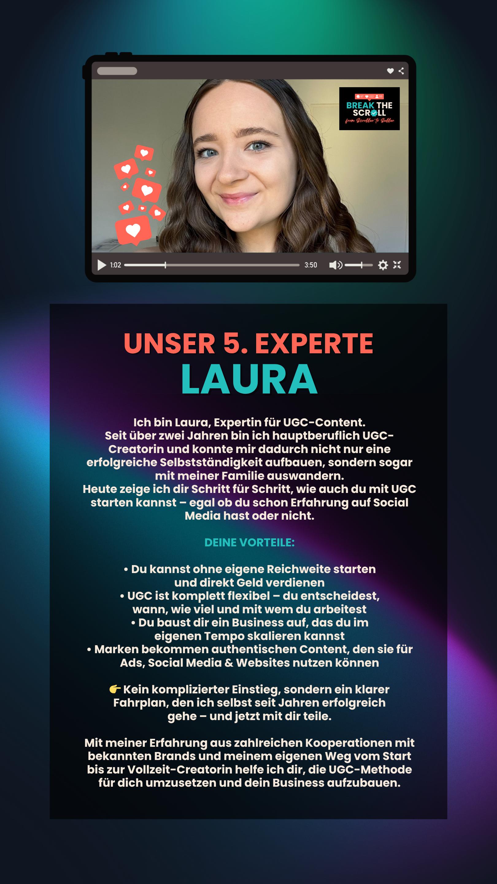 Original-Expertenprofil Laura Schiller – Deine Expertin für User generated Content (UGC)