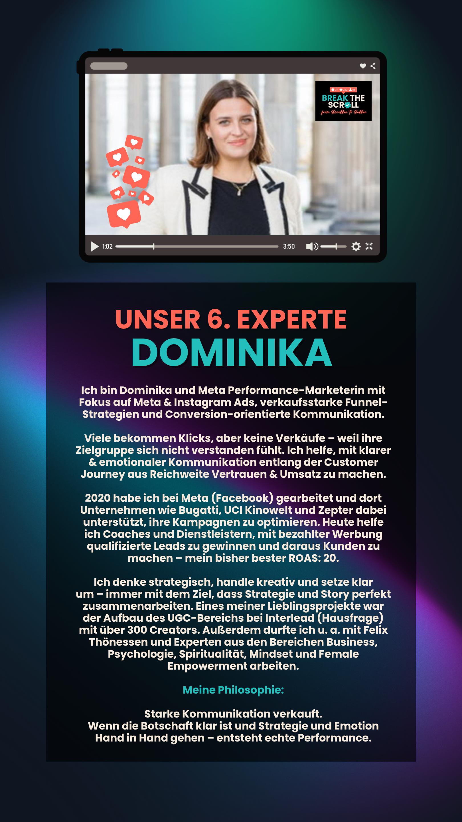 Original-Expertenprofil Dominika – Deine Expertin für Zielgruppenansprache und Performance Marketing